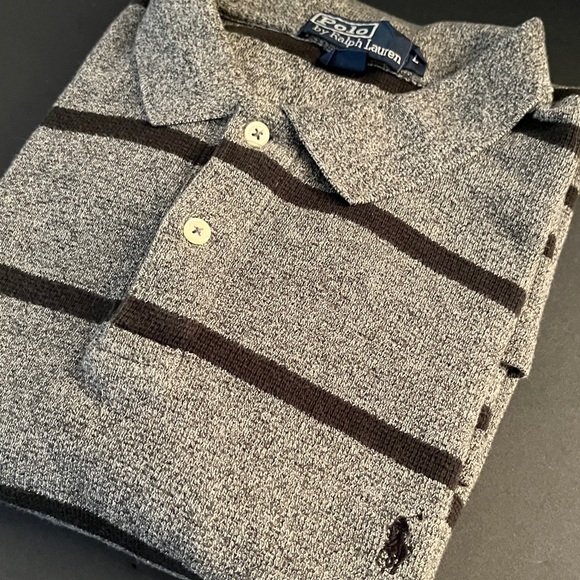Vintage Polo Ralph Lauren Long Sleeve Gray and Black Striped Shirt. - Picture 4 of 13
